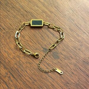 Gold Tone Chain Bracelet with Black Accent